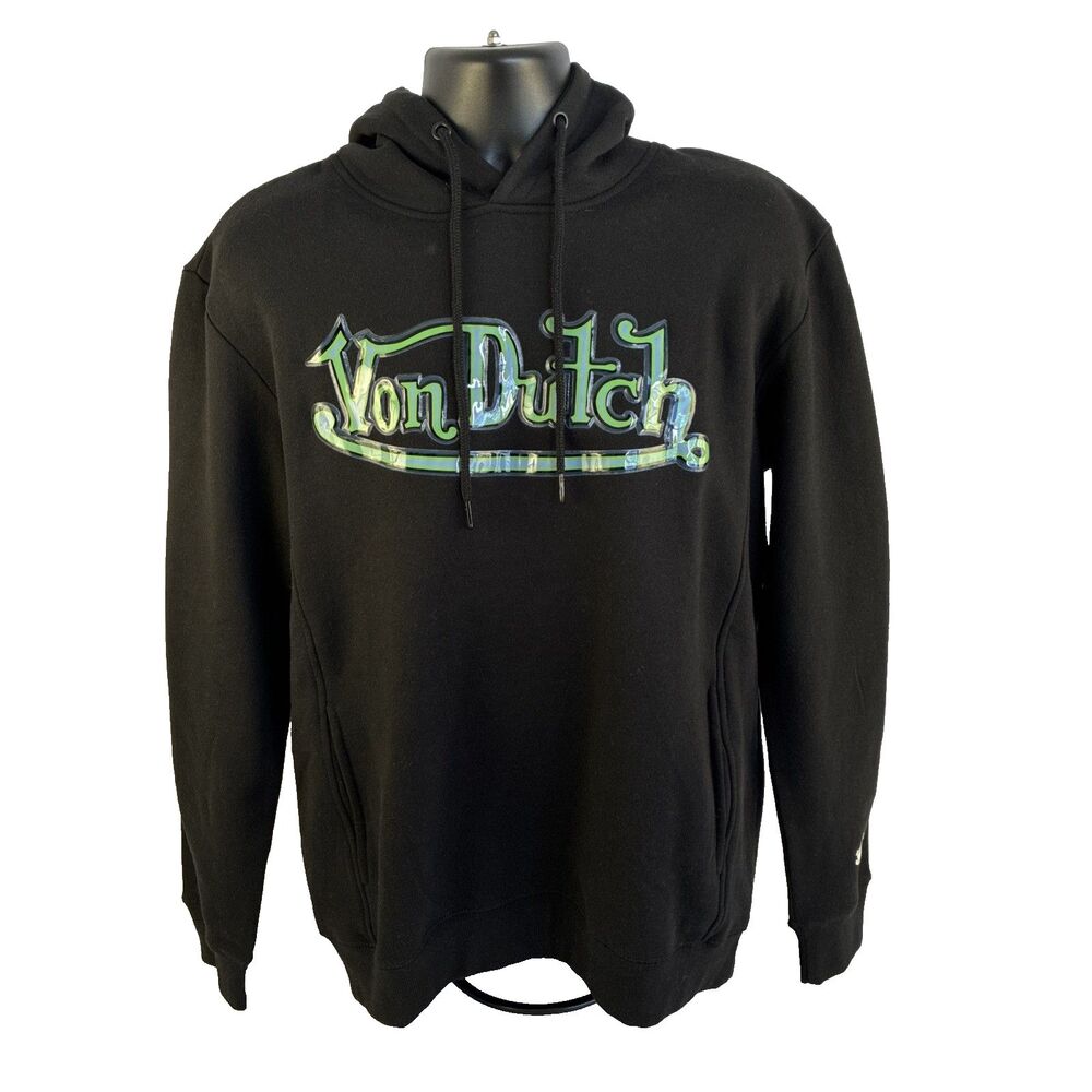 New Mens Von Dutch Hoodie Sweatshirt Size Large Black Spellout NWT Textured - Picture 6 of 7